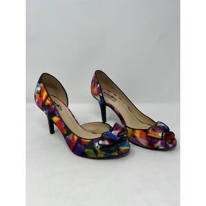 Coach And Four Multi Color Peep Toe 3.5" Heels Size 7.5 With Bow